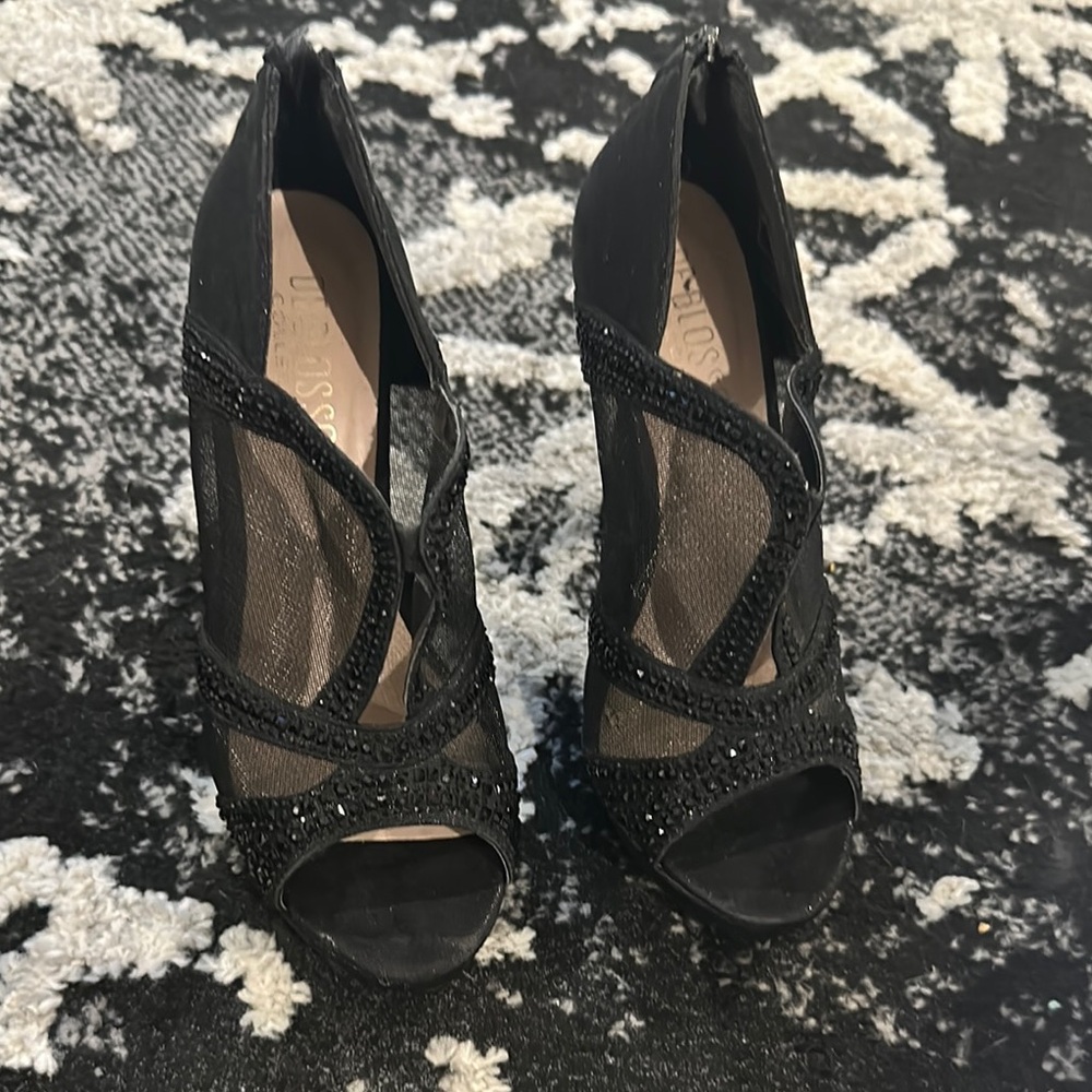 De Blossom Collection Black Beaded Mesh Heels